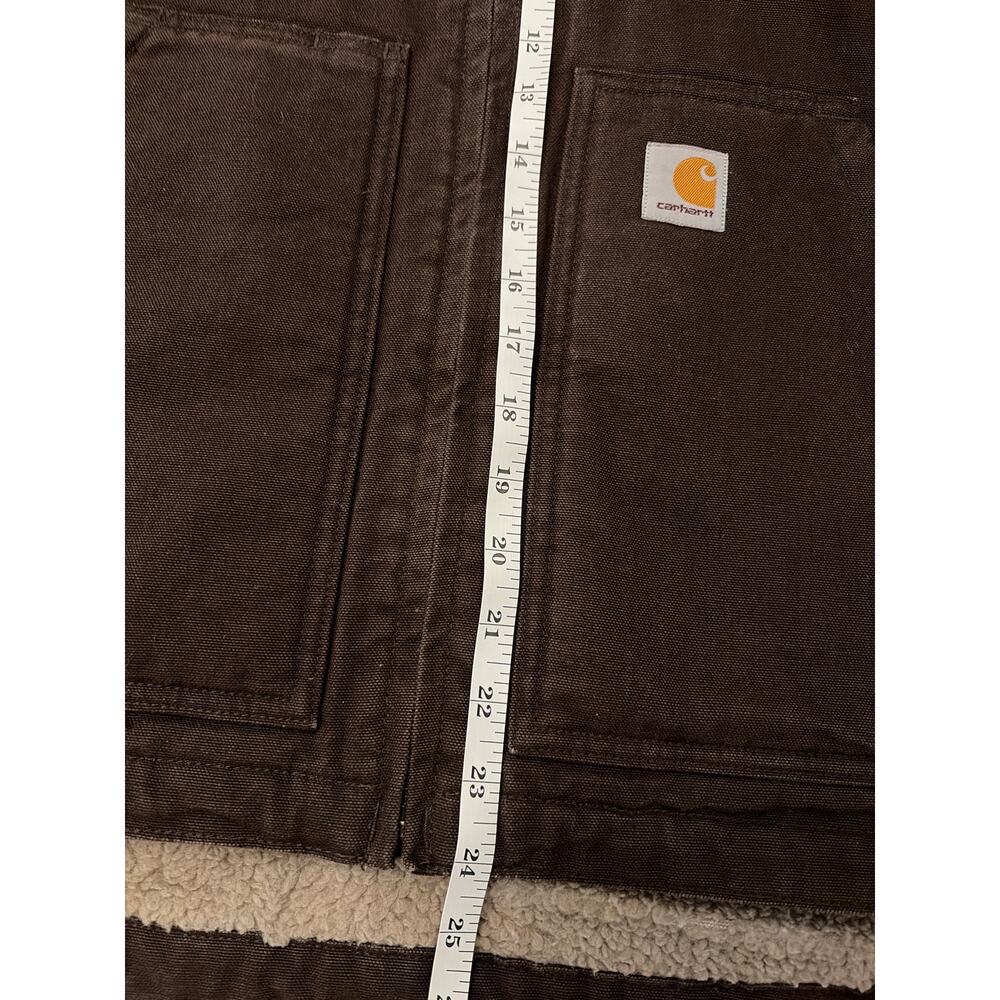 Carhartt Sherpa Lined Vest Men’s XL Dark Brown Canvas Workwear Full Zip - Picture 7 of 12